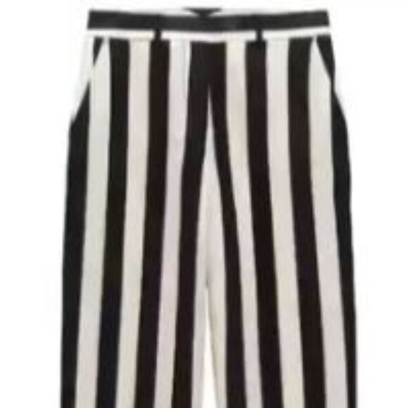 ZARA HIGH WAIST STRAIGHT FIT STRIPED 100% LINEN TROUSER PANT Size M 2690/342/070 - Picture 3 of 3